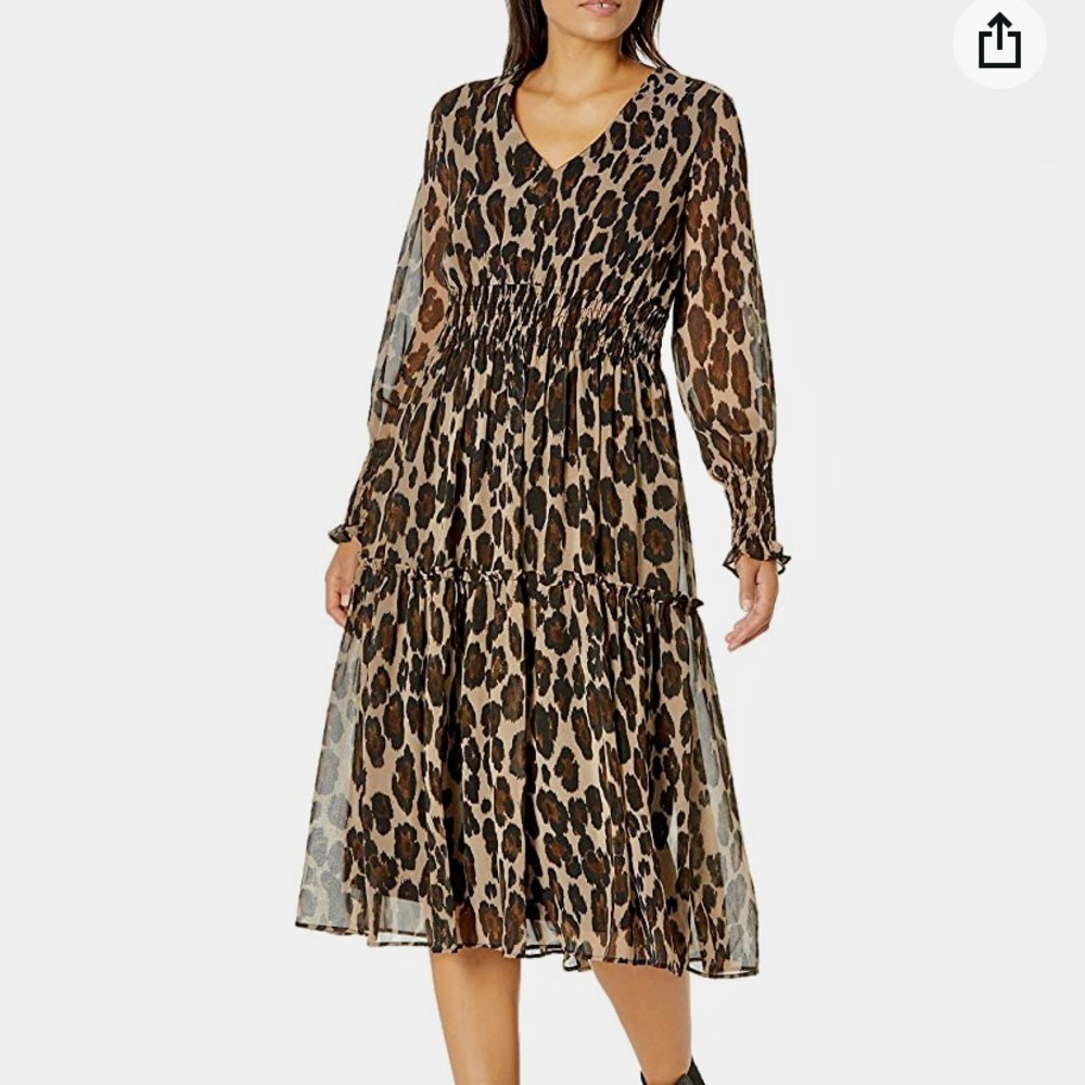 Taylor Dresses Women's LongSleeve Animal Printed Smocked Midi Dress. 14W